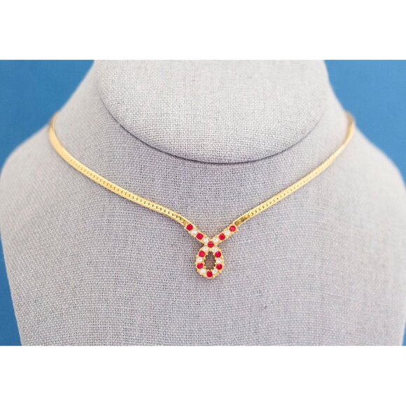 Vintage Golden Infinity Red & White Gem Necklace | Gold Tone Necklace Avon | J9 - Picture 2 of 4